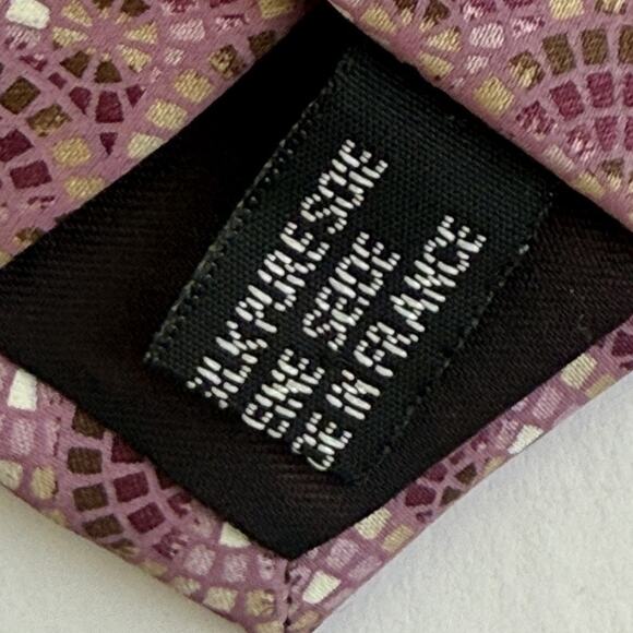Lanvin Paris Mosaic Art Deco Pink Purple Geometric French Luxury Tie 100% Silk - Picture 7 of 9